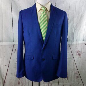 Elie Balleh Italian Design 43L Surgeon Cuff Stitched Lapel Royal Blue Blazer